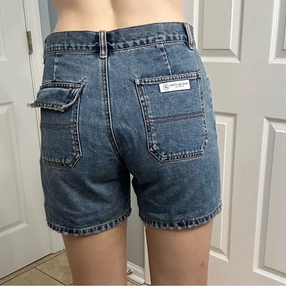Vintage 90s Jean Shorts Calvin Klein Denim Cargo Blue Dad Modest Size 7 28 Waist